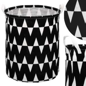 Springos Wäschekorb mit Griffen, gemustert, 55L - Schwarz, Weiß - Wäschekörbe