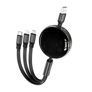 HOCO X78 3 az 1-ben visszahúzható USB kábel Lightning, microUSB és Type-C csatlakozókkal - Adatkábel