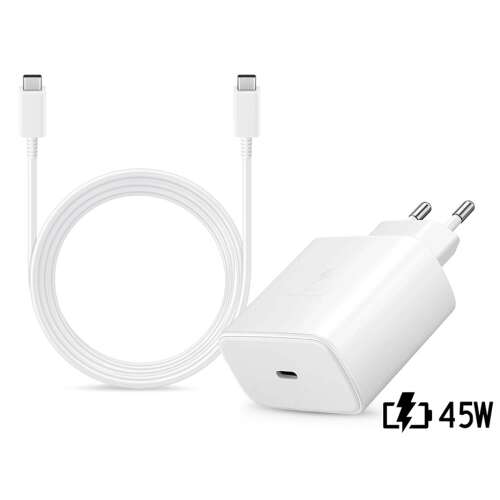 Samsung Werks-Netzladeadapter mit Typ-C-Eingang + 1,8 m Typ-C – Typ-C-Kabel – 45 W – EP-TA845EWE + EP-DX510JWE – weiß (ECO-Verpackung)