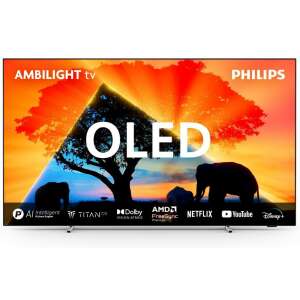 Philips Ambilight OLED televízor s rozlíšením 4K Ultra HD, zobrazujúci živý západ slnka s slonmi - Televízory