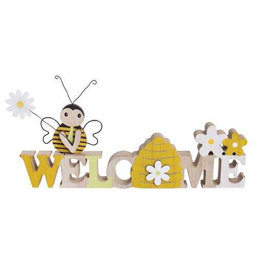 Fa welcome tábla méhecske és virágokkal, fa tábla, méhecske dekoráció, welcome dekor - Húsvéti dekoráció