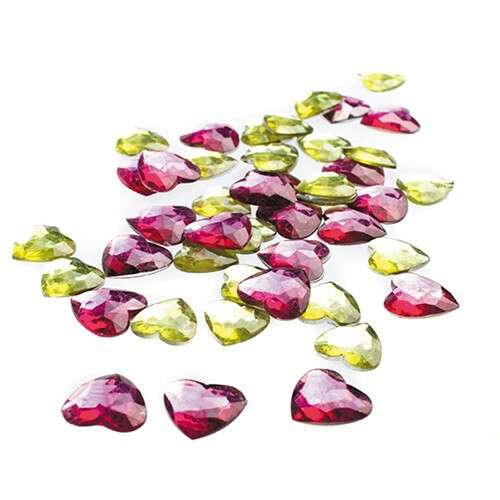 Piros és sárga szív alakú strassz kövek, 50 darab