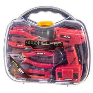 Sada nástrojov Good Helper 14 dielna pre deti, hračky nástroje, červená náraďová skrinka, vŕtačka, píla, francúzsky kľúč, skrutkovač, kliešte, stavebné hračky pre deti - Remeselné práce