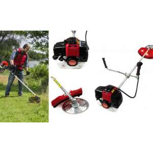 Mustang Star MTS1998 4,2 k.s. benzínová kosa na trávu, šikmý pohľad, zobrazujúci motor, hriadeľ a reznú hlavu - Kosačky na trávu a orezávačky