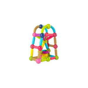 Magnetic building blocks set for kids, building a tower with colorful sticks and balls - Magnetic building game