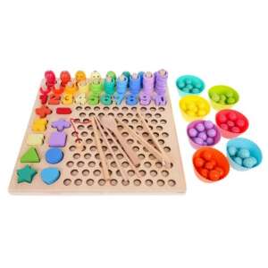 Kreatív Játékvilág 6-in-1 Holzspielset für Kinder mit Angeln, Perlen sortieren, Zählen, Formen sortieren mit Pinzetten und mehr - Babywalker, Lauflernhilfen und Entwicklungsspiele für Kleinkinder