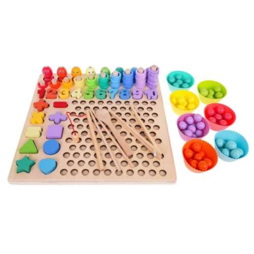 Creative Playworld 6-in-1 Wooden Toy Set: Fishing, Marble Sorting, Counting, Shape Sorter with Tweezers
