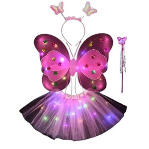 Izzó Pillangó Szett - Pink Light-Up Butterfly Fairy Costume for girls, includes LED wings, tutu skirt, tiara, and wand - Costume for Kid