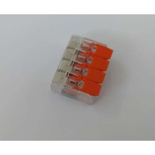 WAGO wire connector, 4 wire connection, transparent housing, orange lever