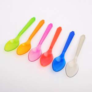 6 pack of colorful plastic teaspoons, perfect for tea, coffee, or dessert - Disposable Cutlery