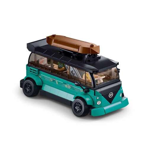 Set de construcție Sluban Model Bricks Surf Car, furgonetă turcoaz cu o placă de surf pe acoperiș
