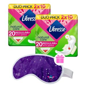 Libresse Regular+ Natural Care normale geflügelte Damenbinde 2x20Stk + Geschenk Libresse Schlafmaske