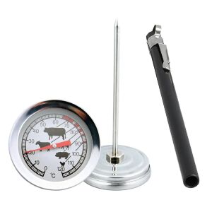 Silver analog thermometer with clip for grilling and baking - Kitchen Thermometer