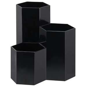 Fekete hatszögletű sminkecset tartó szervező 3 rekesszel - Kozmetikai rendszerező