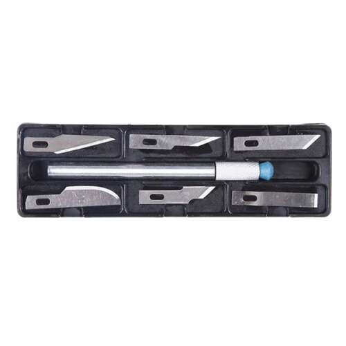 7 részes hobby kés szett 6 cserélhető pengével és egy nyéllel, tökéletes kézműves és barkács projektekhez