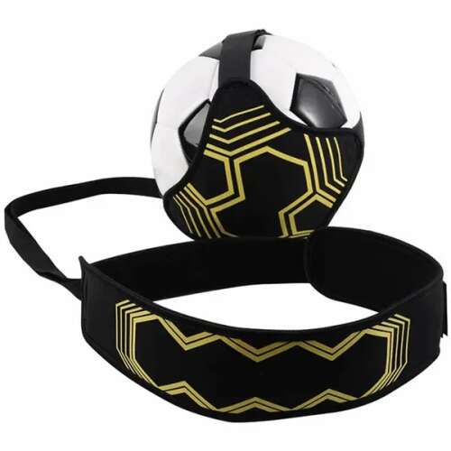 Futball edző deréköv - labdás készségfejlesztő, fekete-sárga edzőöv focilabdával