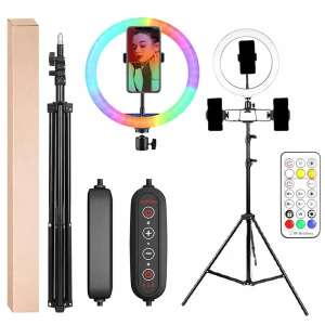 LED gyűrűs lámpa állvánnyal, telefon tartóval, távirányítóval és USB kábellel - LED körfény & körlámpa