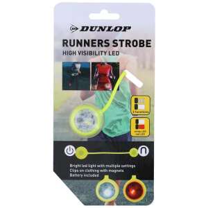 Dunlop Futók Stroboszkóp nagy láthatósági LED biztonsági lámpa mágneses klipszel, fehér és piros LED, 2 funkció, elemmel - Dunlop