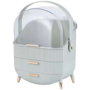 Szürke akril kozmetikai tároló doboz két fiókkal és átlátszó fedéllel, ideális smink és bőrápoló termékek tárolására - Kozmetikai rendszerező