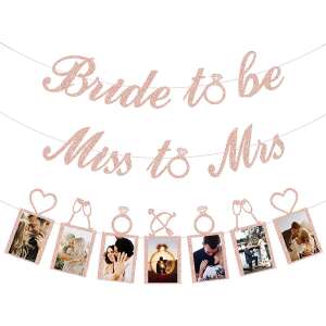Bride to be and Miss to Mrs rose gold glitter banners with photo frames for bridal shower decorations - OEM Party Decoration