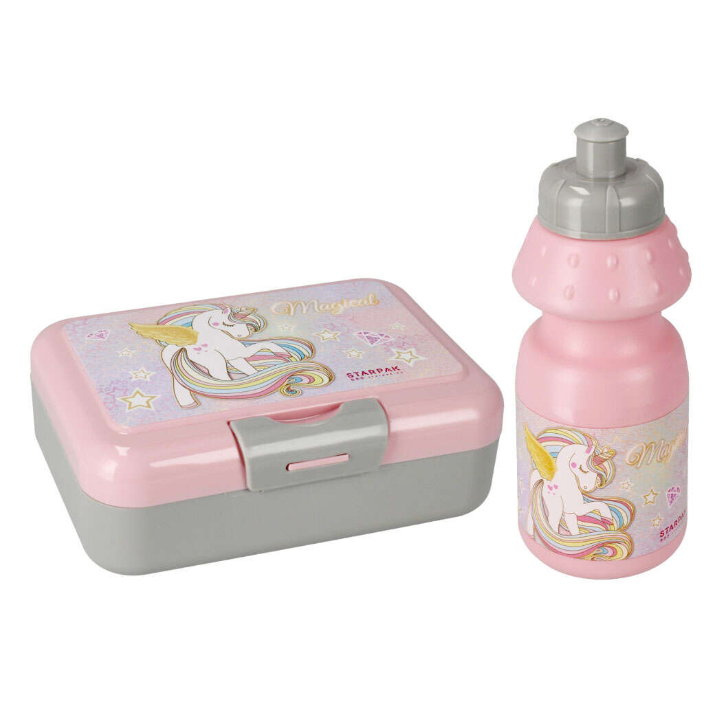 Starpak Unicorn Lunch Box and Water Bottle Set, 350 ml, Pink