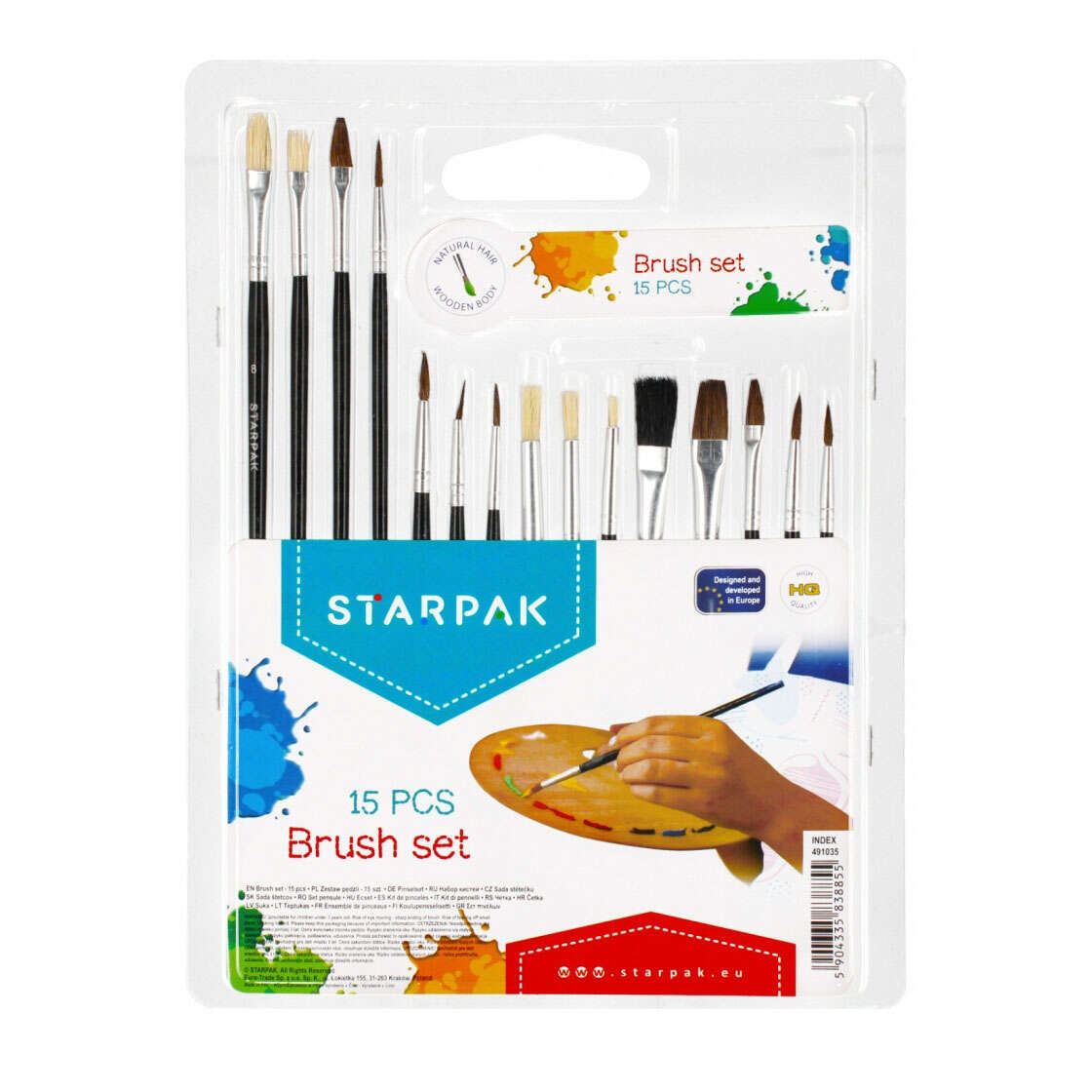 Starpak 15-piece paint brush set, Assorted sizes, Multicolored