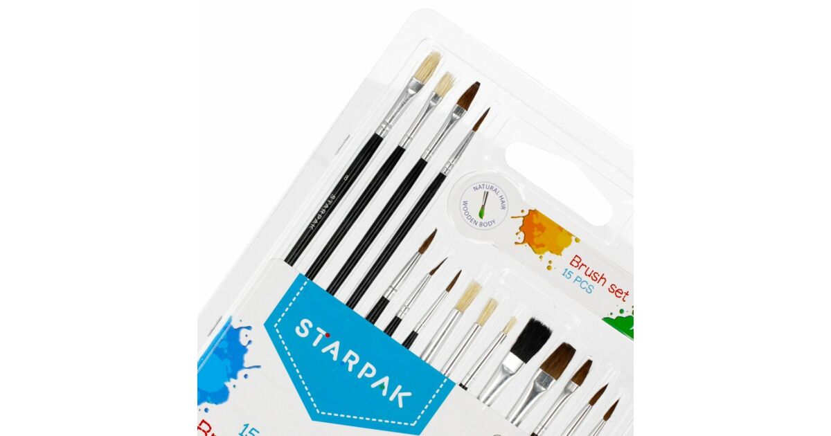 Starpak 15-piece paint brush set, Assorted sizes, Multicolored 105143681
