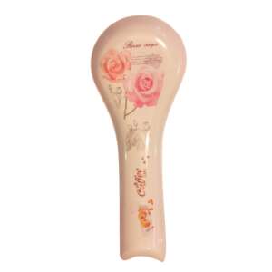 White ceramic spoon rest with pink roses design - Doormat