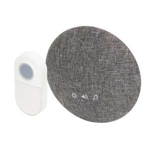 Home DB1401DC wireless doorbell with gray fabric cover and white button - Doorbell, Chime Bell