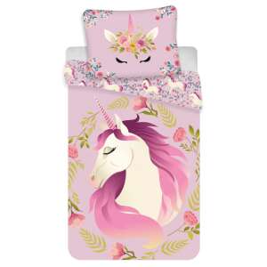 Unikornis ágyneműhuzat szett virágos unikornis mintával, 140x200cm paplanhuzat és 70x90cm párnahuzat - Jerry Fabrics
