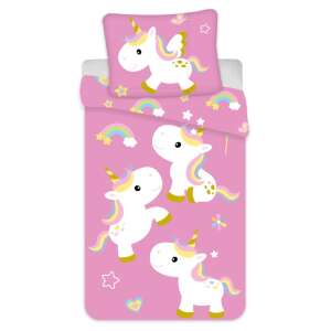 Set lenjerie de pat Unicorn Fun 135x200 cm, husă de plapumă și față de pernă roz cu unicorn - Design interior