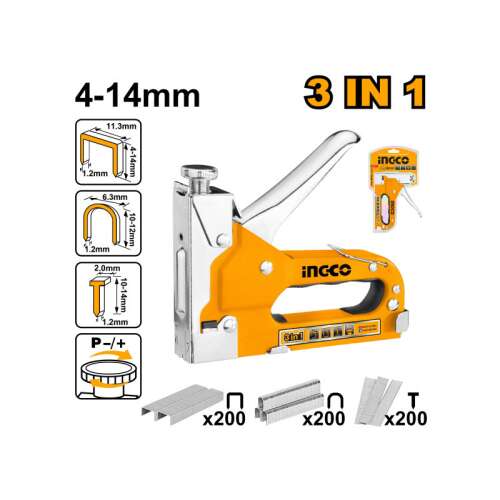 INGCO 3 az 1-ben tűzőgép, 4-14 mm, szegekkel, U-alakú szegekkel és szögekkel