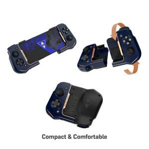 Turtle Beach Atom mobil játékvezérlő iPhone-hoz, kék és narancssárga színben, különböző nézetekből összeállított kép - Kontroller