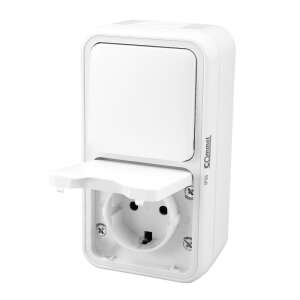 Commel Außen Steckdose mit Schalter, weiß, IP55 - Steckdosen & Stecker