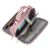 Pink two-compartment pencil case with handle, open view