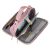 Pink two-compartment pencil case with handle, open view