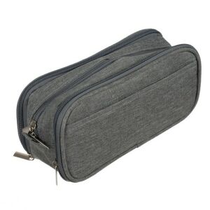 Gray three-compartment pencil case, zippered closure - Pencil Case