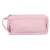 Pink pencil case with two mesh compartments, closed view