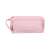 Pink pencil case with two mesh compartments, closed view