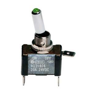 Green LED illuminated 12V 20A toggle switch with 2 terminals - Light Switch