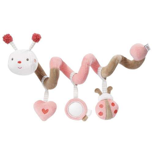 Fehn spiral toy - Albinuta, pink and brown plush spiral with a ladybug, heart and mirror, baby toy for stroller or crib