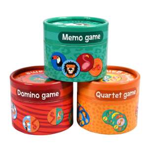 Mini game set with 3 different games: Memory game, Quartet game, Domino game. All games feature cute animal illustrations. - Domino, Chess Set