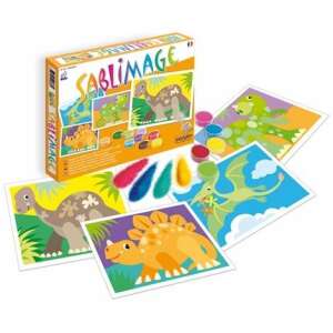Sablimage Dinosaur Sand Art Kit, create 4 pictures with 15 colors of sand, dinosaur themed, for kids ages 4+ - Sentosphere