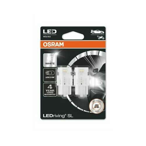 LED крушки Osram LEDriving SL W21W 12V 2W W3X16D 6000K за автомобили, 2 броя