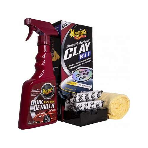 Meguiar's Smooth Surface Clay Kit, car detailing kit with clay bars, quick detailer and microfiber towel