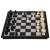 Chess and checkers travel set, magnetic pieces, 2 in 1, black and white, folding board, chess game in progress