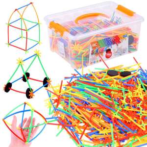 1000 piece colorful plastic straws building toy set with connectors, build houses, cars, geometric shapes, STEM learning, kids toy, creative play - Plastic Building Toy