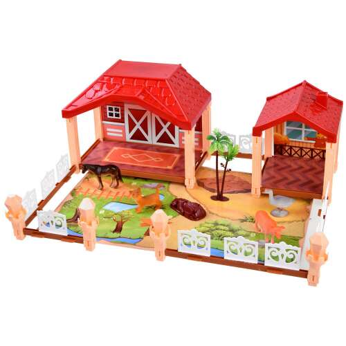 Farm playset with two barns, fence, and animals