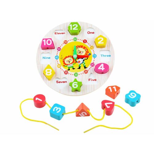 Fa Oktatóóra Szortírozóval: Ceas de învățare din lemn cu activitate de înșirare a numerelor