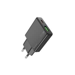 HOCO N38 DELGADO 20W+QC3.0 Dual USB Wandladegerät, Schwarz - Hoco
